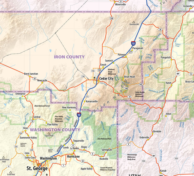 Utah State Wall Map