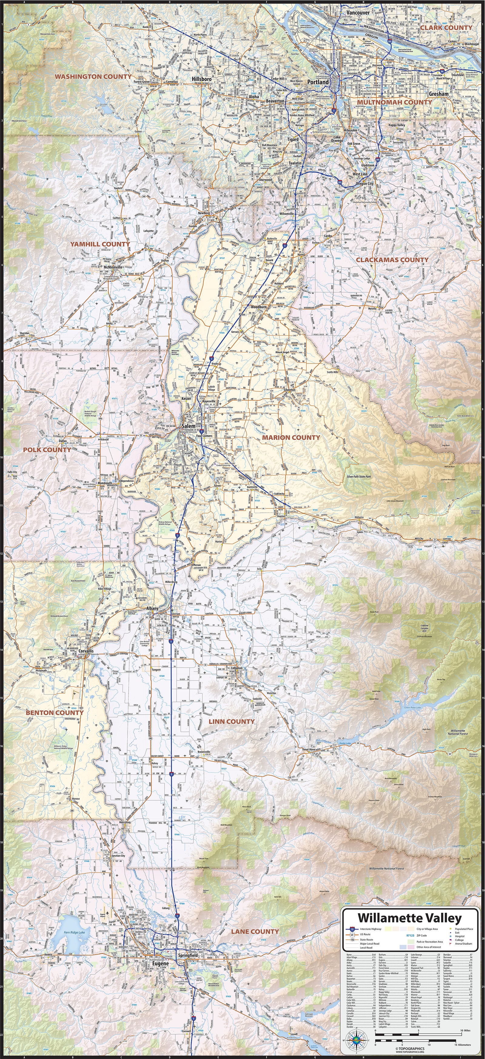 Willamette Valley Oregon Wall Map