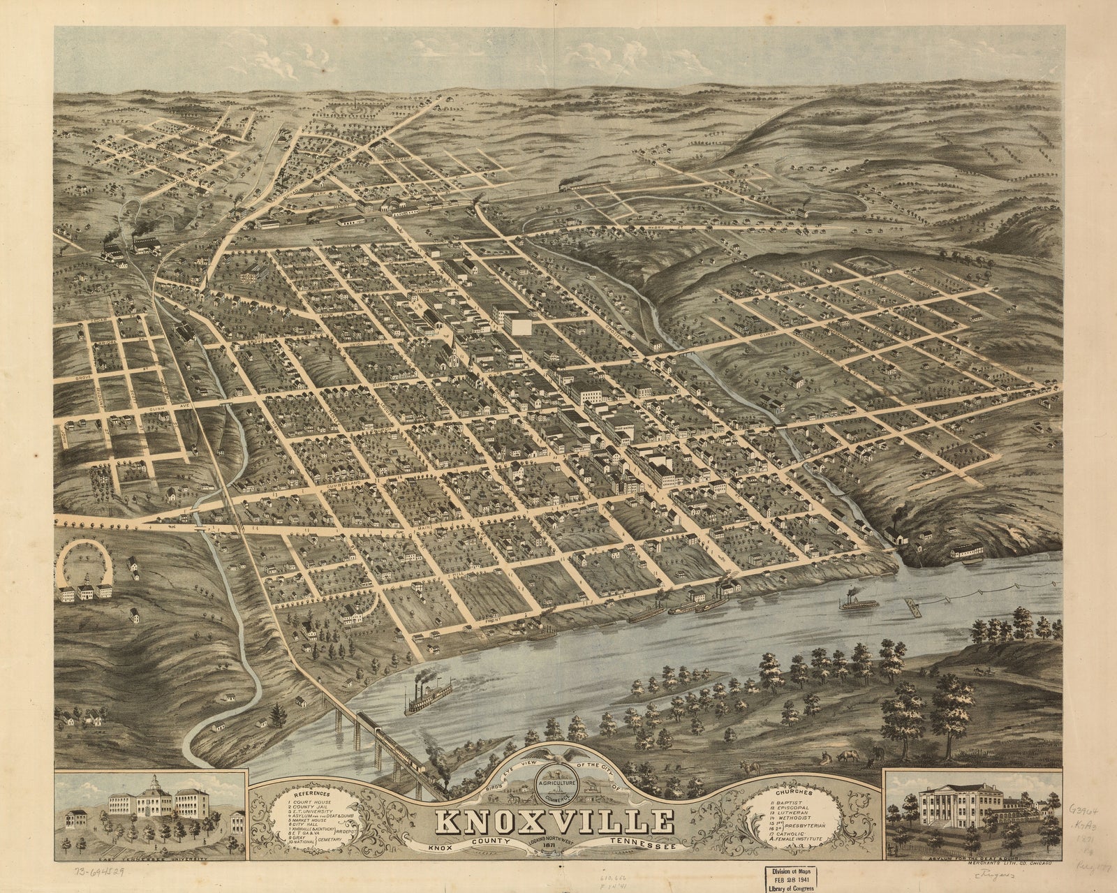 Bird's Eye View of Knoxville, TN. - 1871