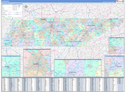 Color Cast Style Wall Map of Tennessee by Market Maps