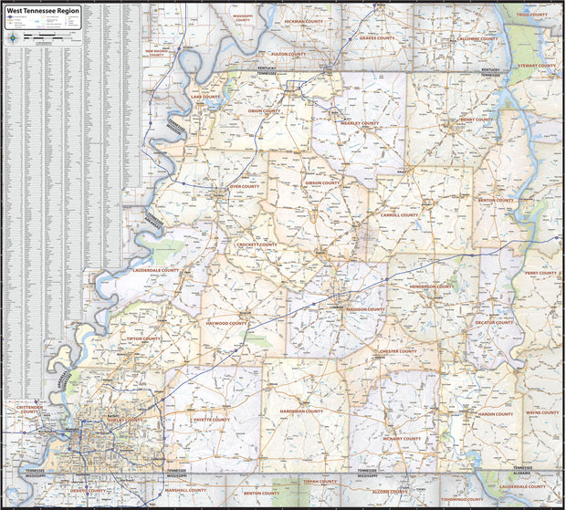 West Tennessee Regional Area Wall Map