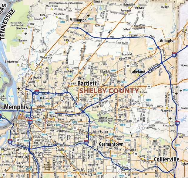 West Tennessee Regional Area Wall Map
