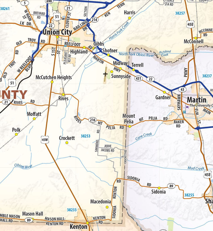 West Tennessee Regional Area Wall Map