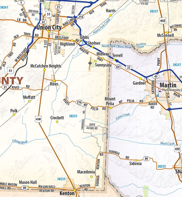 West Tennessee Regional Area Wall Map
