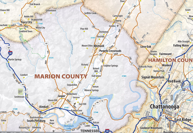 Middle Tennessee Regional Area Wall Map