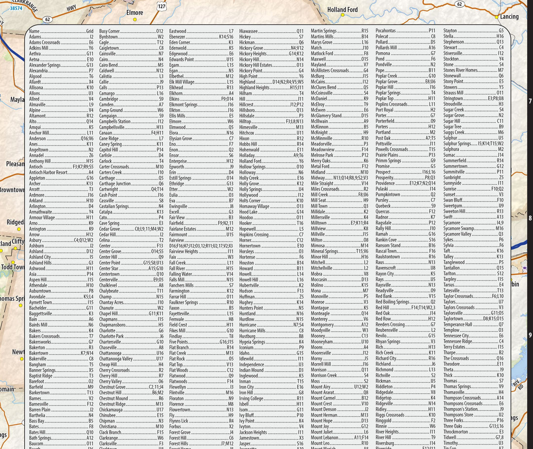 Middle Tennessee Regional Area Wall Map