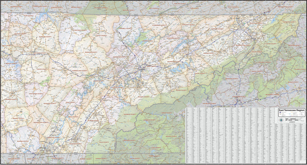 East Tennessee Regional Area Wall Map