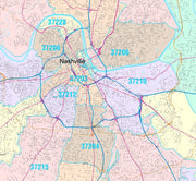 Colorcast Zip Code Style Wall Map of Nashville, TN by Market Maps