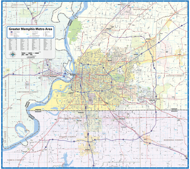 Memphis Greater Metro Area Wall Map