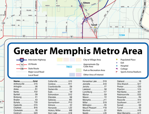 Memphis Greater Metro Area Wall Map