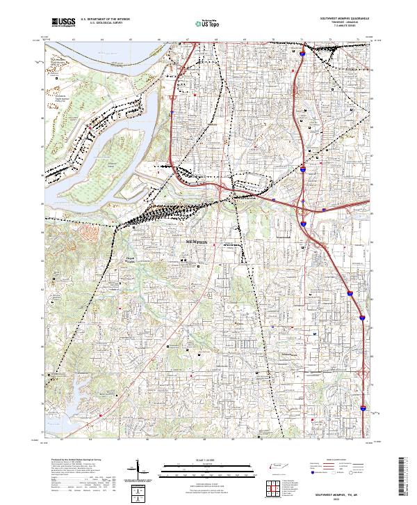 US Topo 7.5-minute map for Southwest Memphis TNAR – American Map Store