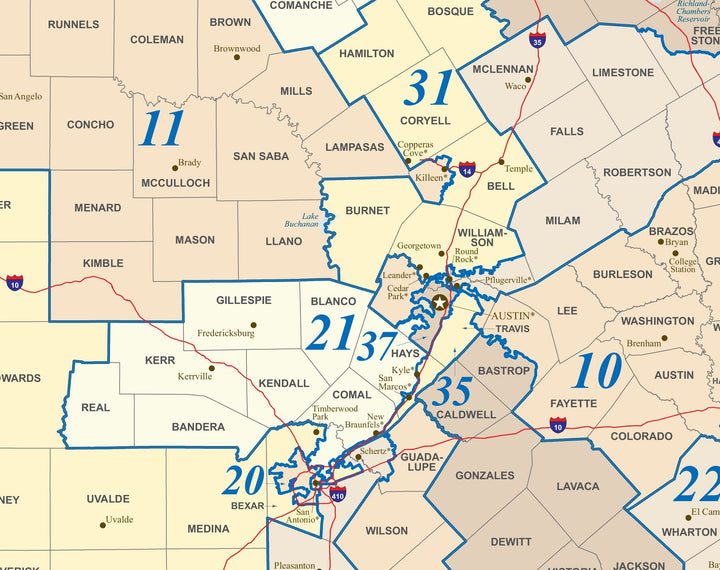 Texas Congressional District Wall Map