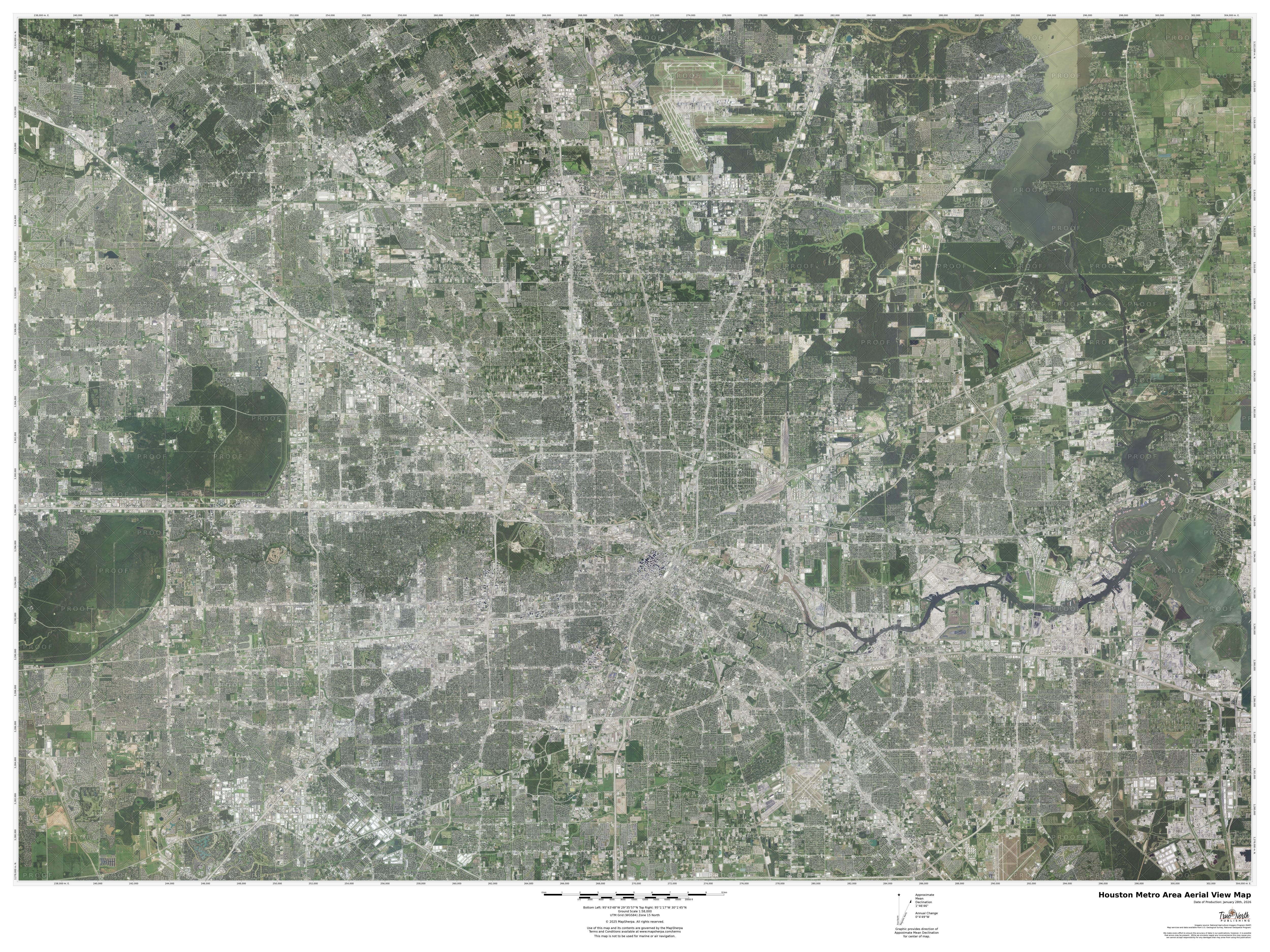 Houston Area Satellite View Wall Map – American Map Store