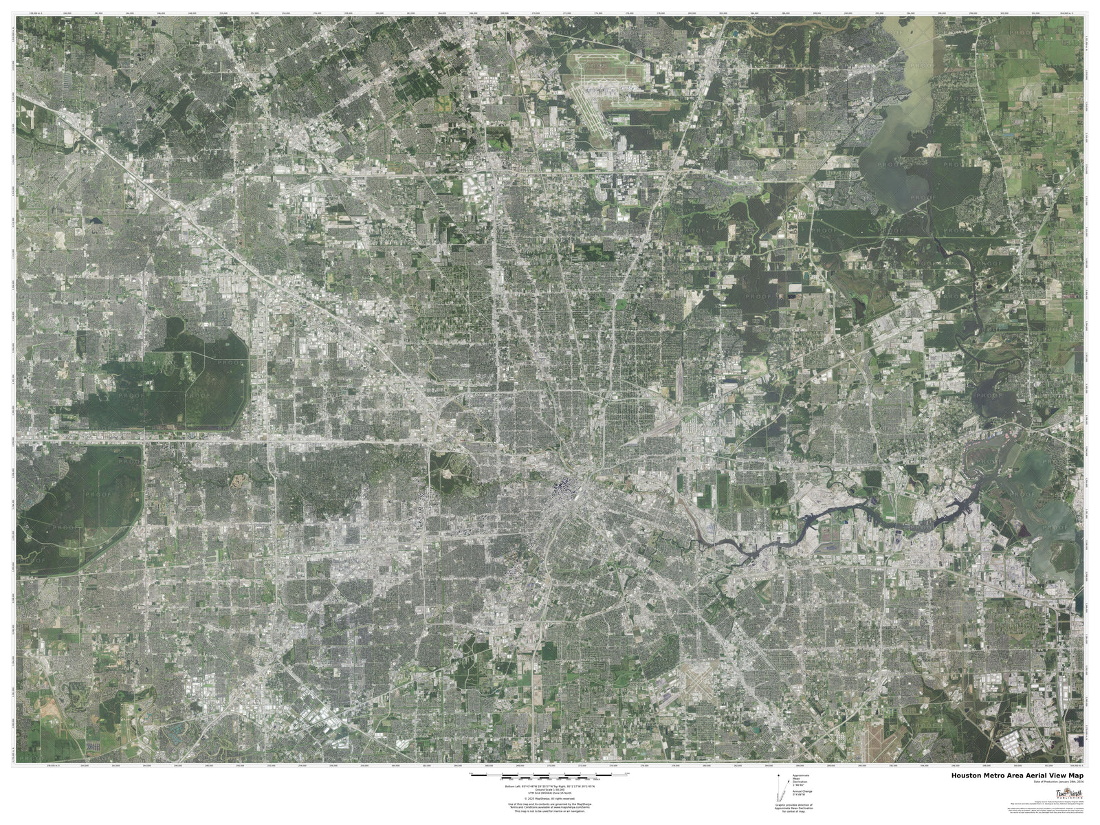 Houston Area Satellite View Wall Map
