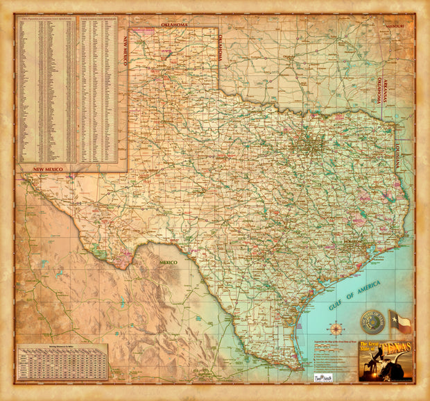 Texas "Antiqued" Wall Map, Gulf of America Edition