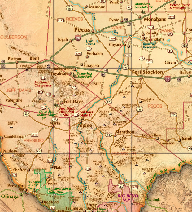 Texas "Antiqued" Wall Map, Gulf of America Edition