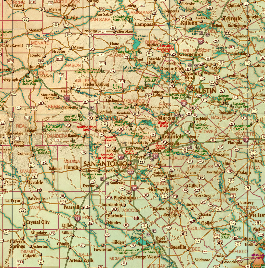 Texas "Antiqued" Wall Map, Gulf of America Edition