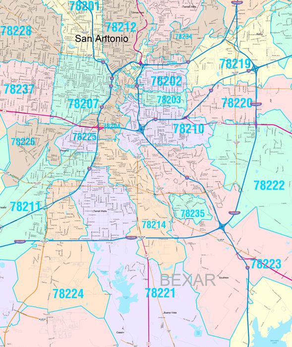 Colorcast Style Zip Code Map of San Antonio by Market Maps – American ...