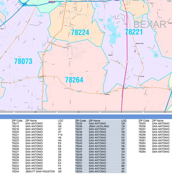 Colorcast Style Zip Code Map of San Antonio by Market Maps – American ...