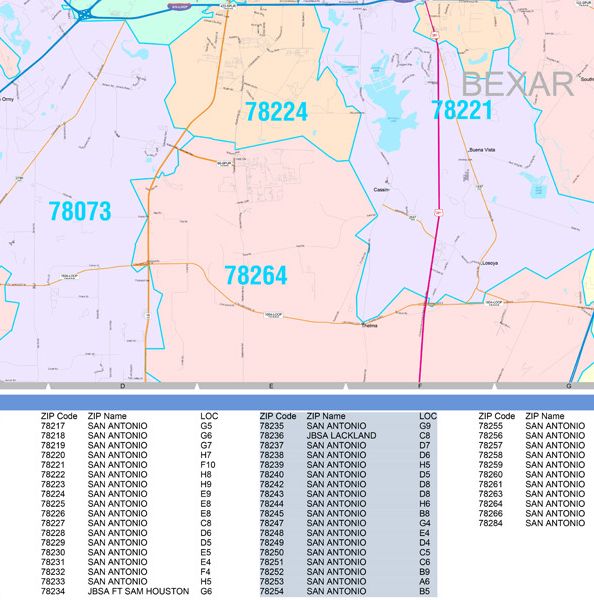 Colorcast Style Zip Code Map of San Antonio by Market Maps