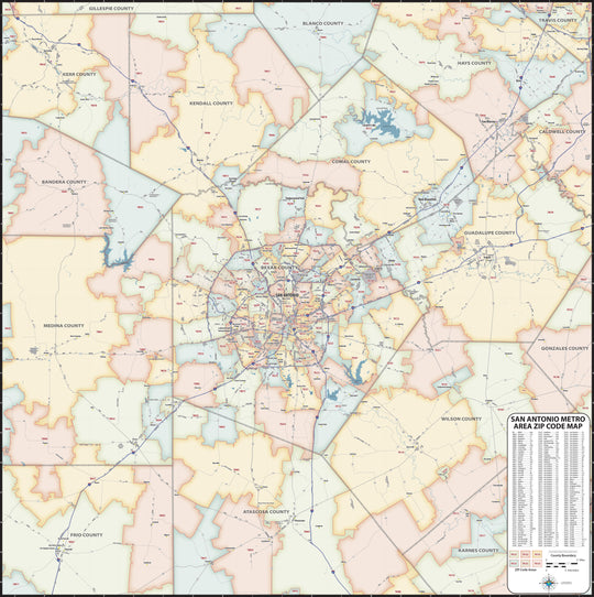 Greater San Antonio Metro Area Zip Code Map – American Map Store
