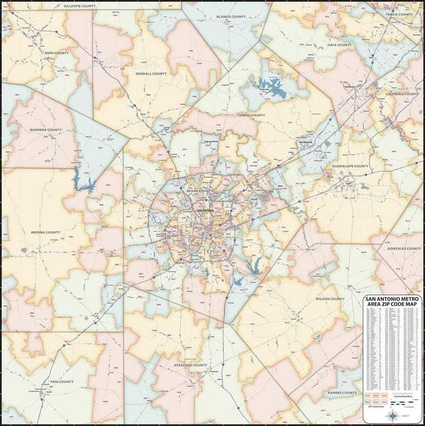 Greater San Antonio Metro Area Zip Code Map – American Map Store