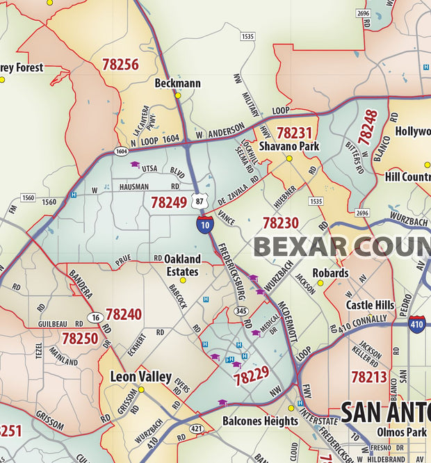 Greater San Antonio Metro Area Zip Code Map – American Map Store