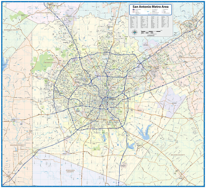 Greater San Antonio Metro Area Wall Map