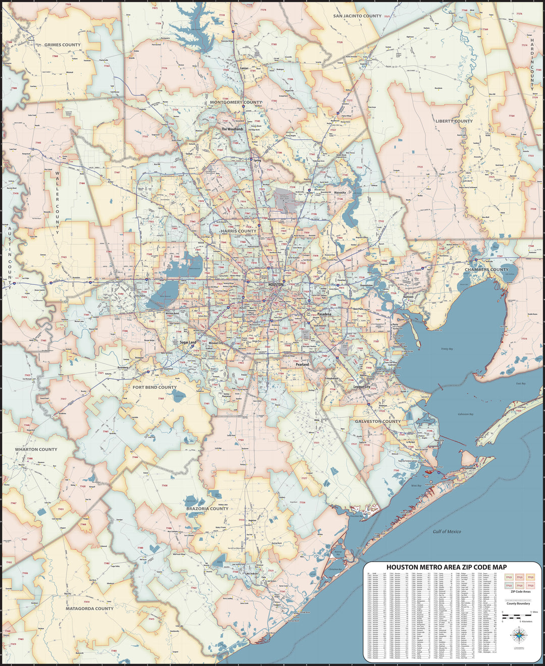 Codee Houston Greater Houston Metro Area Zip Code Map – American Map Store