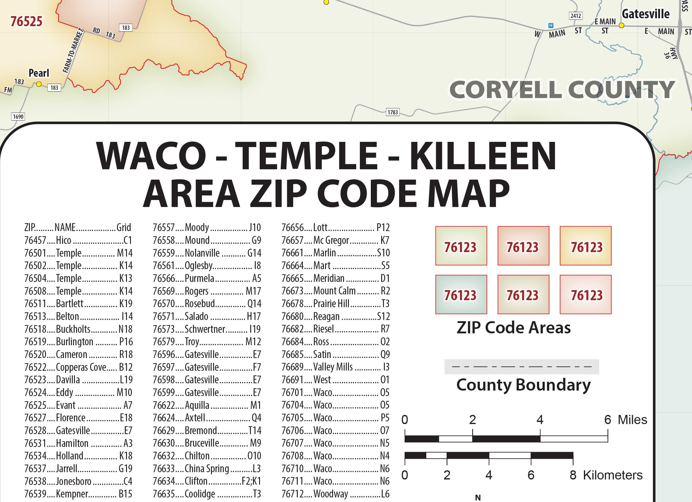 Waco Temple Killeen Zip Code Map – American Map Store