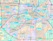 Colorcast Zip Code Style Wall Map of Houston by Market Maps