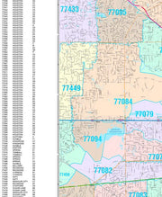 Colorcast Zip Code Style Wall Map of Houston by Market Maps