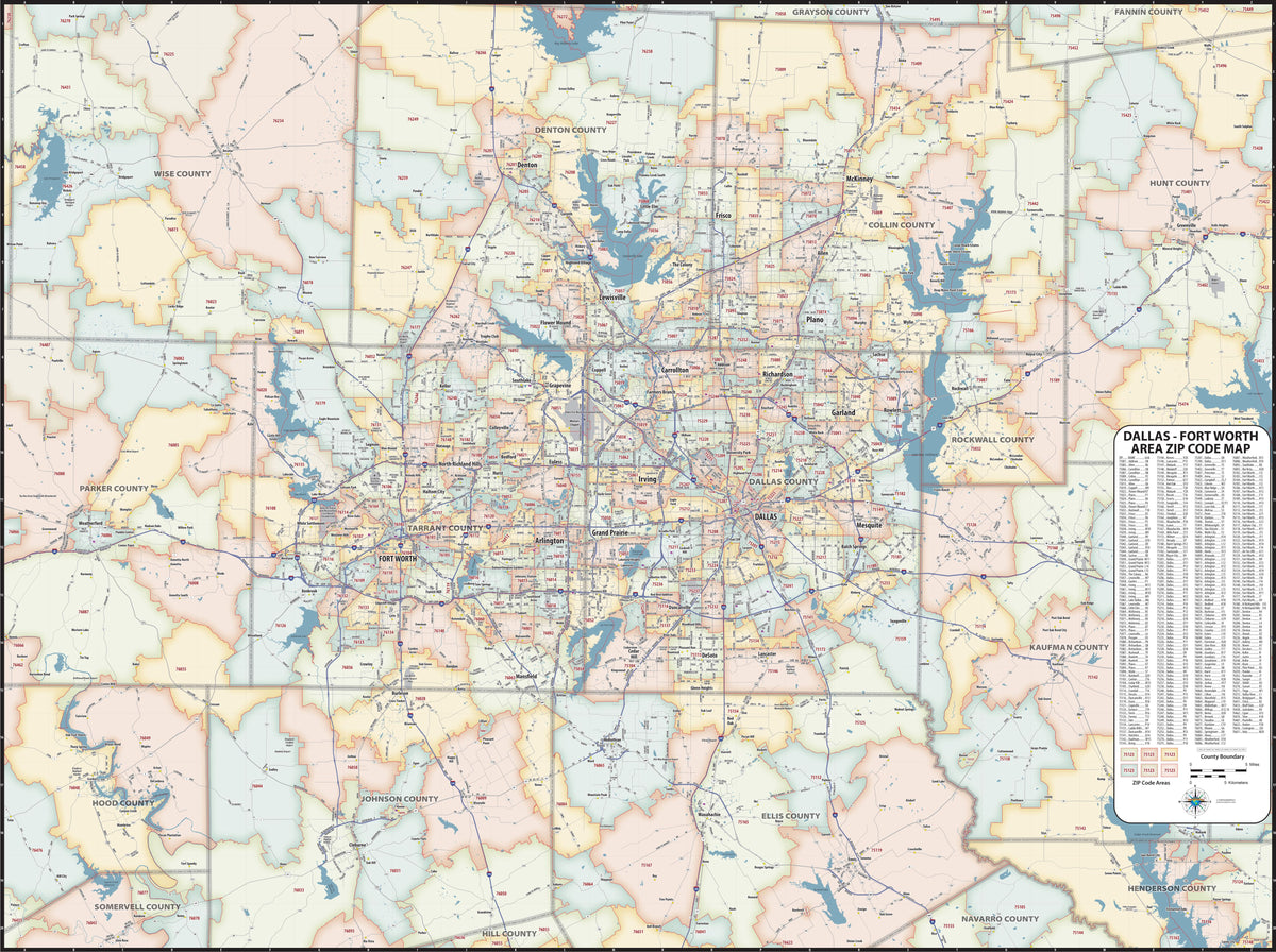 Zip Codes For Dfw DFW Greater Metro Area Zip Code Wall Map – American Map Store