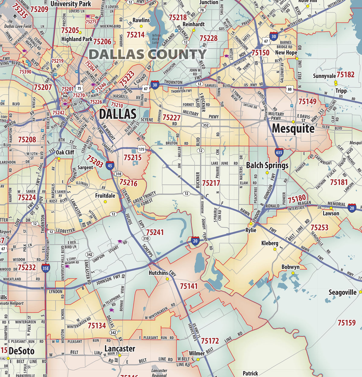 Zipcodemaps Dfw DFW Greater Metro Area Zip Code Wall Map – American Map Store