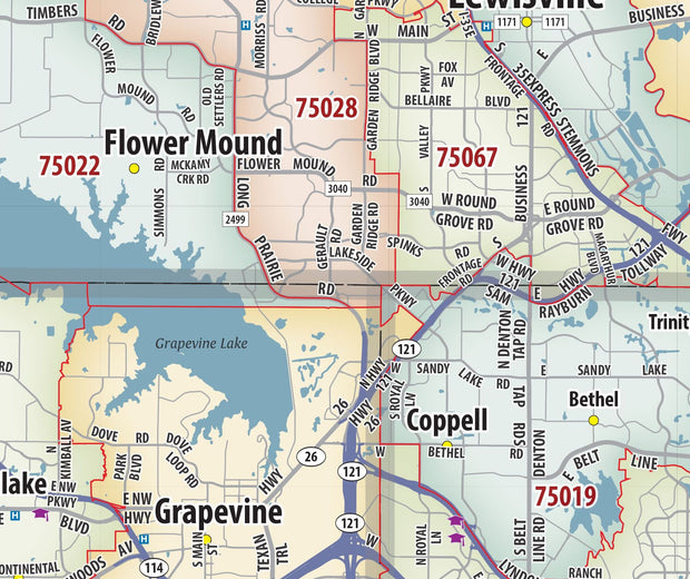 DFW Greater Metro Area Zip Code Wall Map