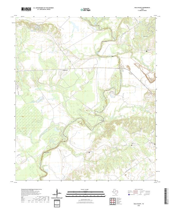 US Topo 7.5-minute map for Halls Bluff TX