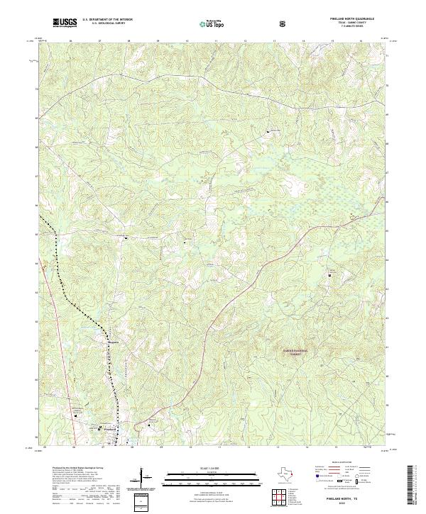 US Topo 7.5-minute map for Pineland North TX