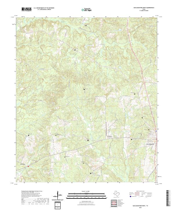 US Topo 7.5-minute map for San Augustine West TX