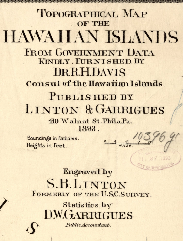 Topographical Map of the Hawaiian Islands, 1893