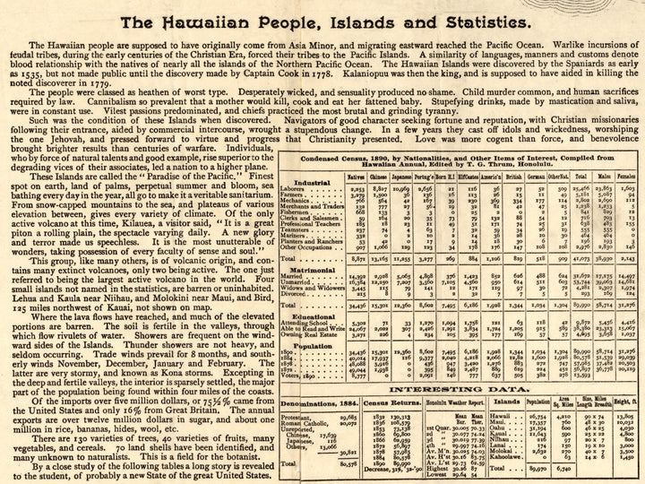 Topographical Map of the Hawaiian Islands, 1893