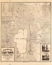 Topographical Map of Lake Tahoe and Surrounding Country, 1874