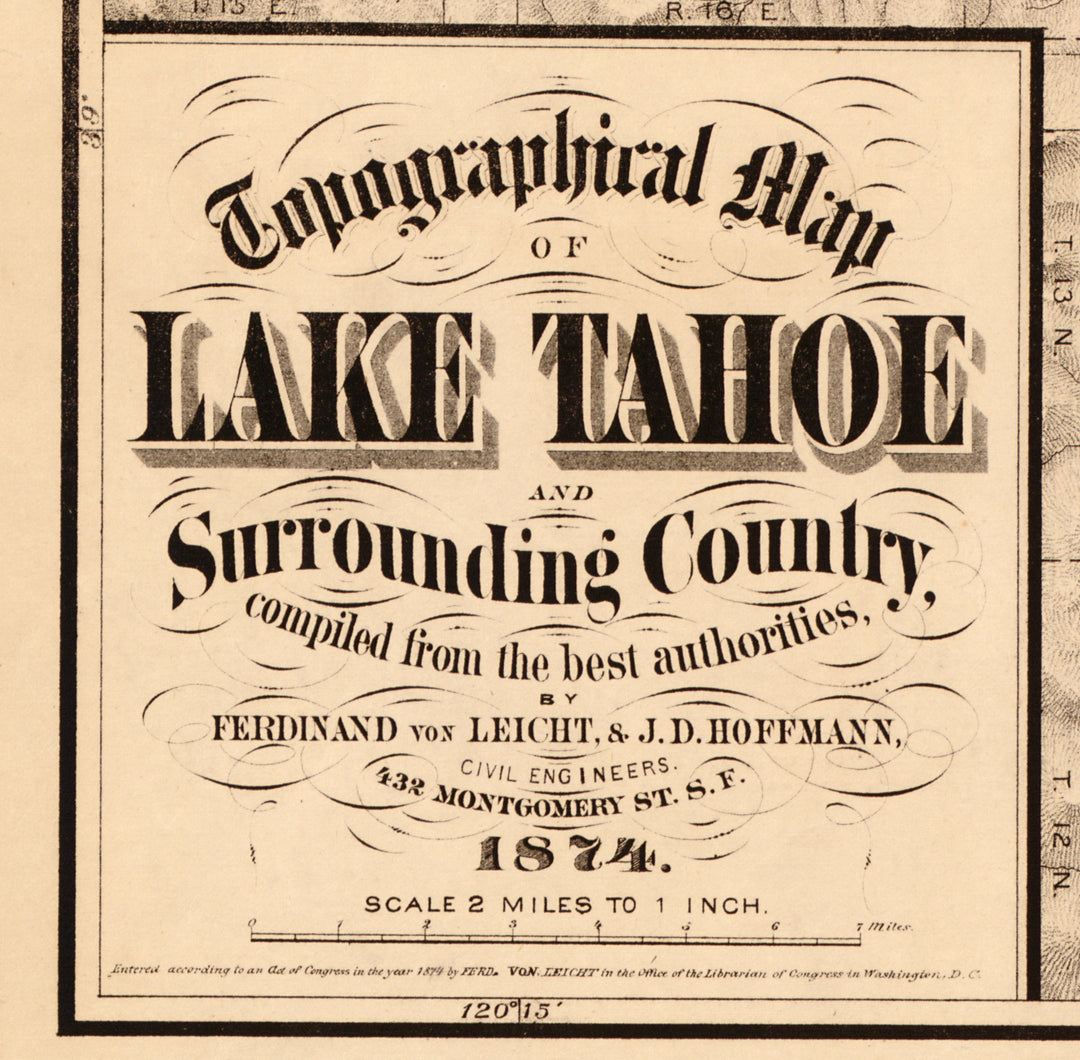 Topographical Map of Lake Tahoe and Surrounding Country, 1874