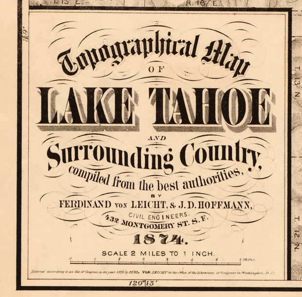 Topographical Map of Lake Tahoe and Surrounding Country, 1874