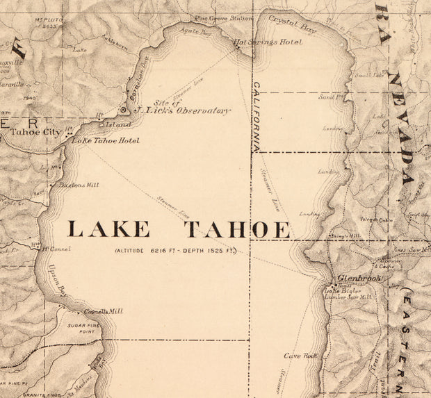 Topographical Map of Lake Tahoe and Surrounding Country, 1874