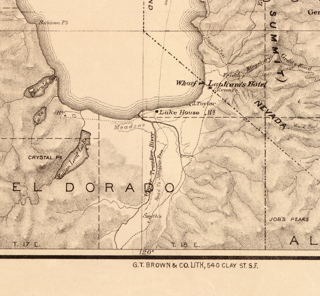 Topographical Map of Lake Tahoe and Surrounding Country, 1874