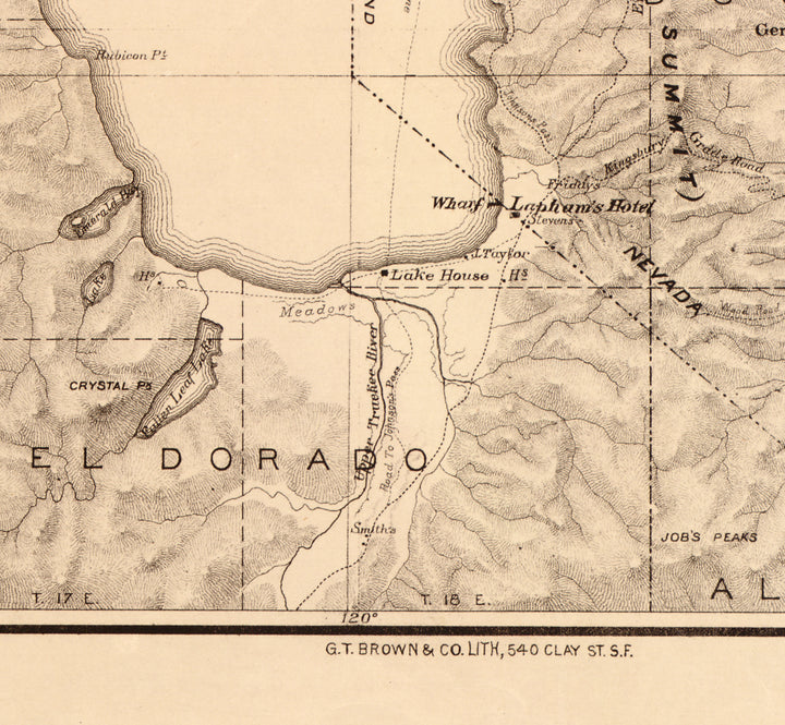 Topographical Map of Lake Tahoe and Surrounding Country, 1874