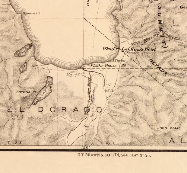 Topographical Map of Lake Tahoe and Surrounding Country, 1874