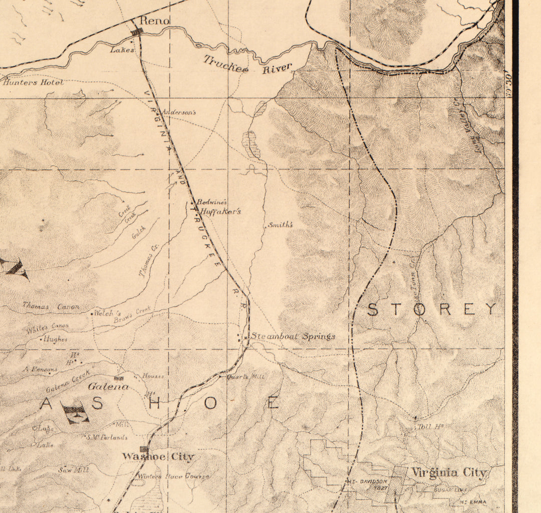 Topographical Map of Lake Tahoe and Surrounding Country, 1874