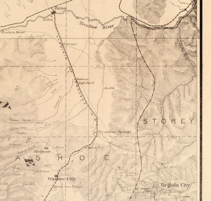 Topographical Map of Lake Tahoe and Surrounding Country, 1874