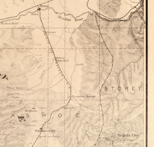 Topographical Map of Lake Tahoe and Surrounding Country, 1874